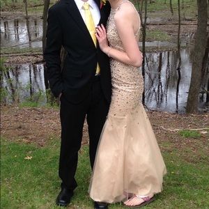 Champagne mermaid fit prom dress